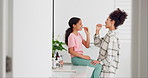 Happy, mother and child brushing teeth in bathroom for dental cleaning, morning routine and learning healthy oral habits. Mom, girl kid and toothbrush for hygiene, fresh breath and grooming at home 