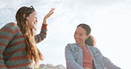 Smile, dance or girl friends outdoors for celebration or holiday vacation in Miami in summer. Rhythm, wellness or happy people in nature for support, freedom or bond together with music or energy 