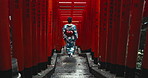 Japanese woman walking on path to temple for culture, religion and architecture from the back in Tokyo. Fashion, traditional clothes and steps to spiritual shinto building for faith, worship or peace