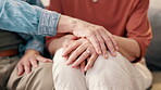 Holding hands, support and empathy, help and trust, marriage and communication for problem solving at home. Kindness, loyalty and respect with partner for comfort and mental health for old people