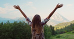 Woman hiking holiday. Woman hiking to mountain on holiday.