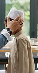 Muslim, boy and happiness in home with dressing, getting ready and taqiyah for islamic celebration in dining room. Child, culture and help for ramadan, eid or moslem tradition with thawb and smile