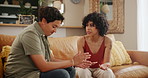 Woman, lesbian couple and argument on sofa in fight, disagreement or confession in living room at home. Young female person, LGBTQ or gay people in conflict, dispute or break up and divorce at house