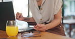 Woman, credit card and laptop in home for happy ecommerce, gambling or subscription at desk. Female person, technology and hands gesture for online shopping, booking or payment for traveling