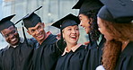 University, education and students at graduation for certificate, celebration or success. Graduate, school and college friends with diversity, diploma or academic, award or milestone achievement