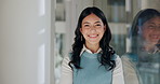 Corporate, business and face of Asian woman in office with confidence, pride and positive attitude. Professional, consultant and portrait of worker for career, job and working in modern building