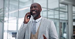 Manager, black man and phone call for business, office and networking or corporate conversation for client communication. Male person, smartphone and consultant for company, speaking and professional