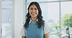 Portrait, smile and happy businesswoman in office boardroom, internship and opportunity in business. Confident, employee and young graduate or worker, confidence and excited for new job or career