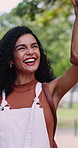 Happy, student and high five outdoor at college with friends to welcome and support studying on campus. Excited, energy and woman greeting man in park with social gesture of solidarity or community