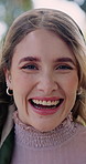 Student, nature and face of young woman laughing in outdoor park at university for studying. Happy, education and portrait of confident young female person from Australia in field at college campus.