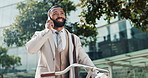 Happy, businessman or conversation with phone call for communication or networking in city. Young man or employee talking with smile on mobile smartphone for friendly outdoor discussion in urban town