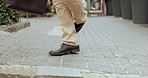 Feet, business man and dancing in closeup, city and steps for celebration, moving and outdoor in road. Person, shoes and dancer on ground with success, winning and travel in metro sidewalk in town