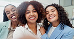 Women, selfie and funny face at office, friends or colleagues at startup and goofy together for social media post. Happiness, blowing kiss and pout for picture, company about us or team building