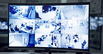 Business, monitor and security with screen, computer and software interface, multicam surveillance, Video system with cameras or people with control and safety with protection and office with display