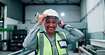 Portrait of engineer, woman and construction site with smile for business project, building and trade industry. Senior person, safety helmet and professional with pride or happy contractor at work