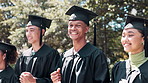 Happy man, student and graduation with certificate at ceremony for education, qualification or future. Portrait of young male person or graduate with smile for diploma, paper or degree outside campus
