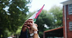 People, holding hands and flag of Palestine in protest for human rights, activism and social justice. Community, alliance and teamwork in park for support, freedom and hope for peace in Gaza