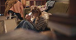 Woman, phone and sad in messy home with bad memory, mistake and mental health on floor in living room. Girl, person and smartphone in lounge with chaos for texting, contact and app for social media