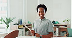 Black woman, clinic and smile as physiotherapist with clipboard for patient details, results and information. Portrait, female person and happy with checklist for schedule  and medical notes