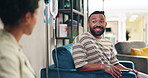 Hospital, IV drip and people in chemotherapy talking, in conversation and chat together for support. Healthcare, clinic and man and woman with liquid for cancer treatment, medicine and medication