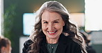 Happy, mature woman and CEO with confidence in career ambition, leadership or management at office. Portrait or face of female person or executive manager with smile for business mindset at workplace