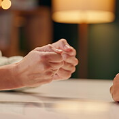 Woman, holding and hands with support for comfort, empathy and ...