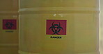 Chemical, toxic waste and hazard in storage, barrel and danger or drum with nuclear product. Poison, radiation and radioactive material and ecological disaster, symbol and icon for warning and risk