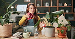 Woman, gardening and wipe plant in home for botanical care, spray and cleaning for dust or dirt, greenery and sustainable. Girl, dusting and leaf with water for growth, calm and eco friendly house.