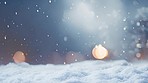 Snow, blizzard and bokeh in nature for winter, weather or cold in Northern America at Christmas for festive or season. Icefall, storm and lights in closeup of December on vacation, travel or holiday