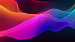 Neon, light and wave pattern for creative technology wallpaper, decoration or art for design. Abstract, texture and virtual colorful liquid with glow for hologram or graph by dark black background.
