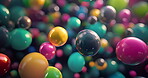 Wallpaper, pastel color and liquid bubbles or balls as abstract, fantasy and magic with creativity or imagination. Background, creation and artistic with water drops or ballon shape, sweets and candy