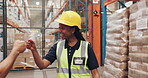 Black woman, walking and working in warehouse for maintenance, inspection and stock management. Inspector, check and job in factory for safety inspection, compliance and quality control by inventory
