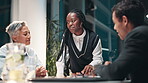 Discussion, business people and evening meeting for deal, partnership and collaboration in office. Corporate, group 
 and teamwork conversation in boardroom at night for planning and support