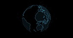 Hologram global and network for map, technology and internet on dark studio background. Empty, earth and holographic with connection, communication and planet with modern geography and innovation