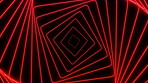 Red square, pattern and light on black background with spiral, lines and digital spin for cyber portal. Geometric lighting, future technology and system abstract glow, graphic and dark wallpaper