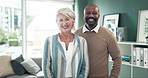 Teamwork, happy and face of business people in office for collaboration, working for job and partnership. Laugh, corporate and portrait of happy man and woman with confidence, company pride or career