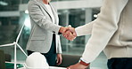 Handshake, deal and engineering team in office for agreement, partnership or building contract. Greeting, welcome and construction worker shaking hands with contractor for industry project on site.