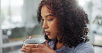 Thinking, woman or business person with coffee and idea in office for research or planning. Female person, project and contemplating proposal with beverage for collaboration and growth in workplace 