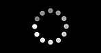 Dots, circle and animation icon for loading with waiting, slow connection and problem for online glitch. Sign, indicator and action for download progress with internet error by black background