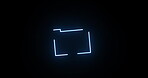 Icon, neon light and motion line on folder for storage, archive information and directory for collection on black background. Symbol, sign and outline of file with glow for data, update and document