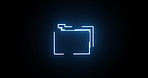 Neon light, folder and icon with motion of line, animation or storage on a black background. Abstract sign, files or message with symbol, glow or data of outline, document or directory for collection