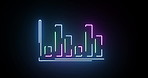 Neon light, chart and colorful icon with motion of statistics, animation or analytics on a black background. Abstract sign, graph or data with symbol, glow of outline or diagram for growth on mockup