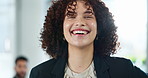 Face, woman and laugh on portrait in office with pride for career, job growth and opportunity as lawyer. Female person, employee and confident with smile as legal advisor, consultant and attorney