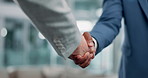 Handshake, promotion and onboarding in agreement, deal or partnership in business, growth and recruitment. Meeting, people and candidate in welcome, employment contract and hr management  in company