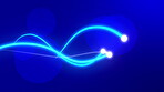 Bokeh, blue and animation for transfer data, abstract and motion graphics with visual effect and wave. Transition, circles and background for network, internet and server information or programming