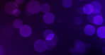 Purple, bokeh and abstract or bubbles by black background, screensaver and wallpaper. Particles, glitter and spotlight in space for aesthetic, glow and special effects for creativity or neon art