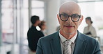 Office, business and face of mature man with crossed arms in meeting for planning, teamwork and collaboration.  Boardroom, manager and portrait of person for architecture, engineering and building