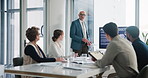 Businessman, wind turbine and company discussion, meeting and renewable energy, information and presentation. Career, eco friendly and environment with windmill, innovation and team sustainability