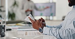 Businessman, hands and documents with presentation for contract, agreement or meeting at office. Closeup of man or employee reading and listening to speaker for corporate planning or team discussion