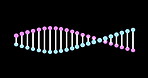 Dna, genes and spiral science molecules in studio for medical research for chromosomes. Virus, rna and digital abstract atom for genetic cells for healthcare development structure by black background